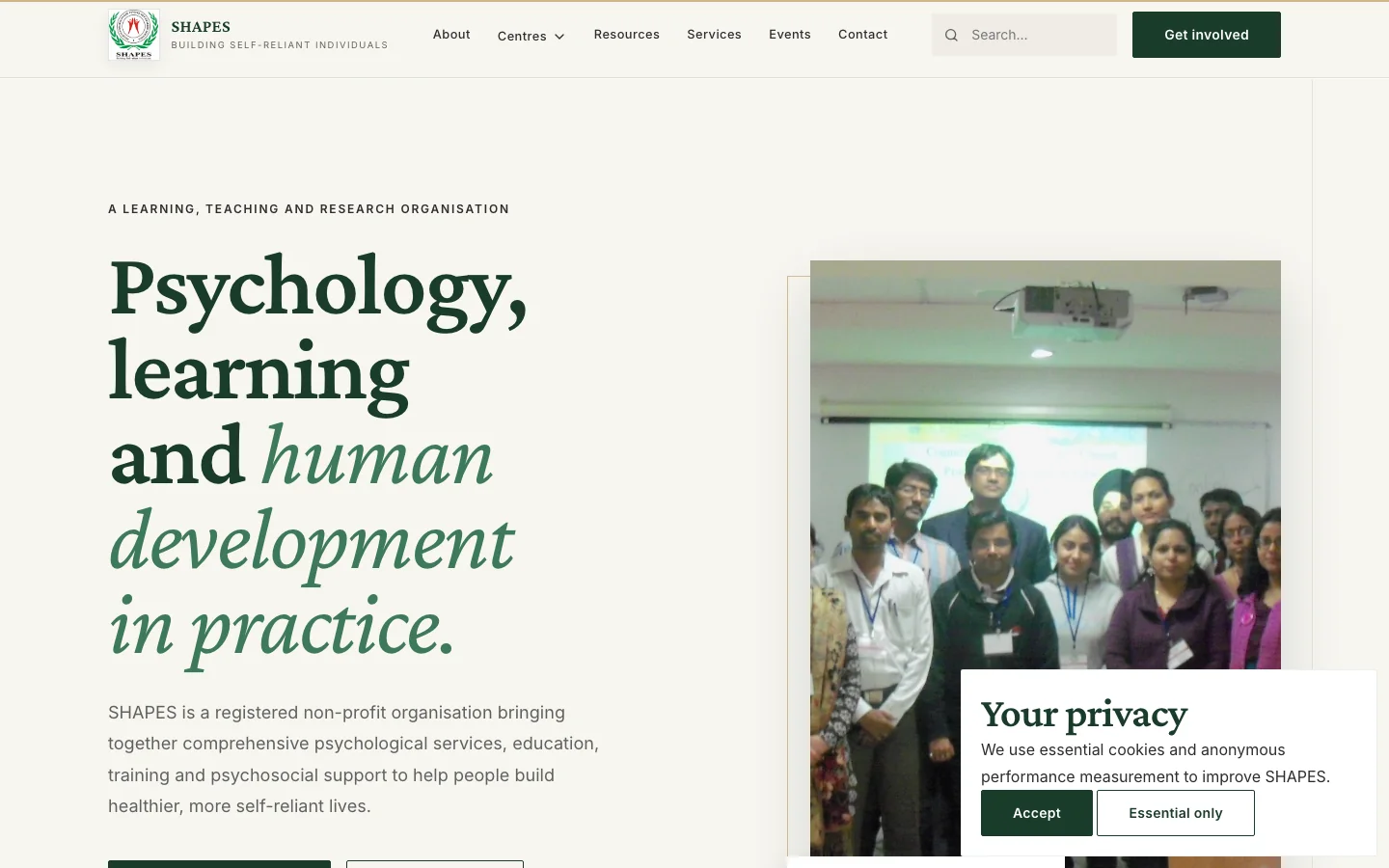 Current SHAPES India homepage captured from the public deployment